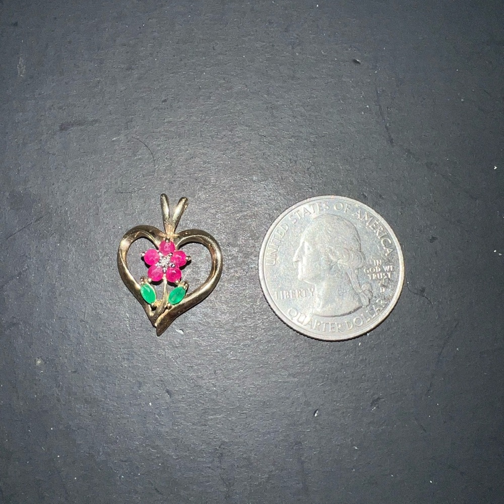 Gold Heart Pendant with Pink and Green Accents